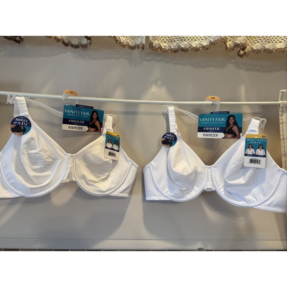 Lot Of 2 Womens White Vanity Fair Smooth Support Minimizer Wired  Size 42C - Picture 1 of 5